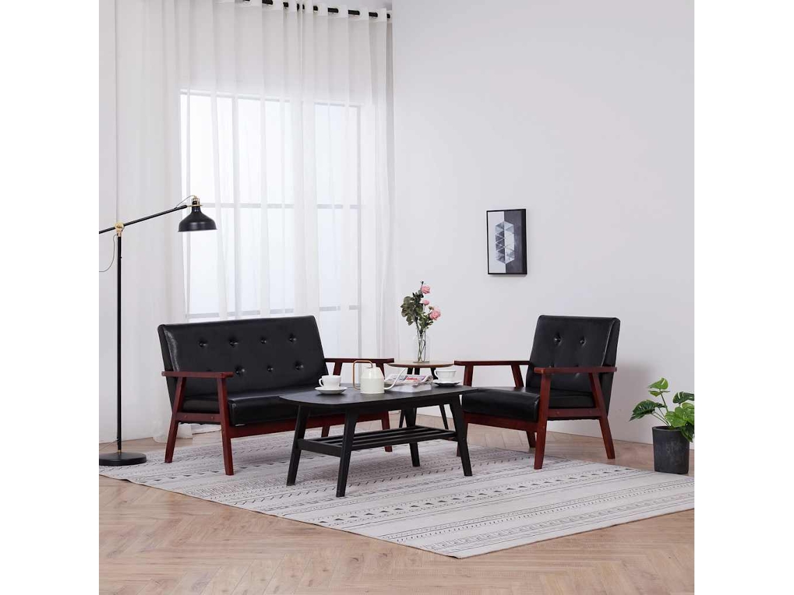 Vidaxl Conjunto De Sofás 2 Pcs Couro Artificial Preto