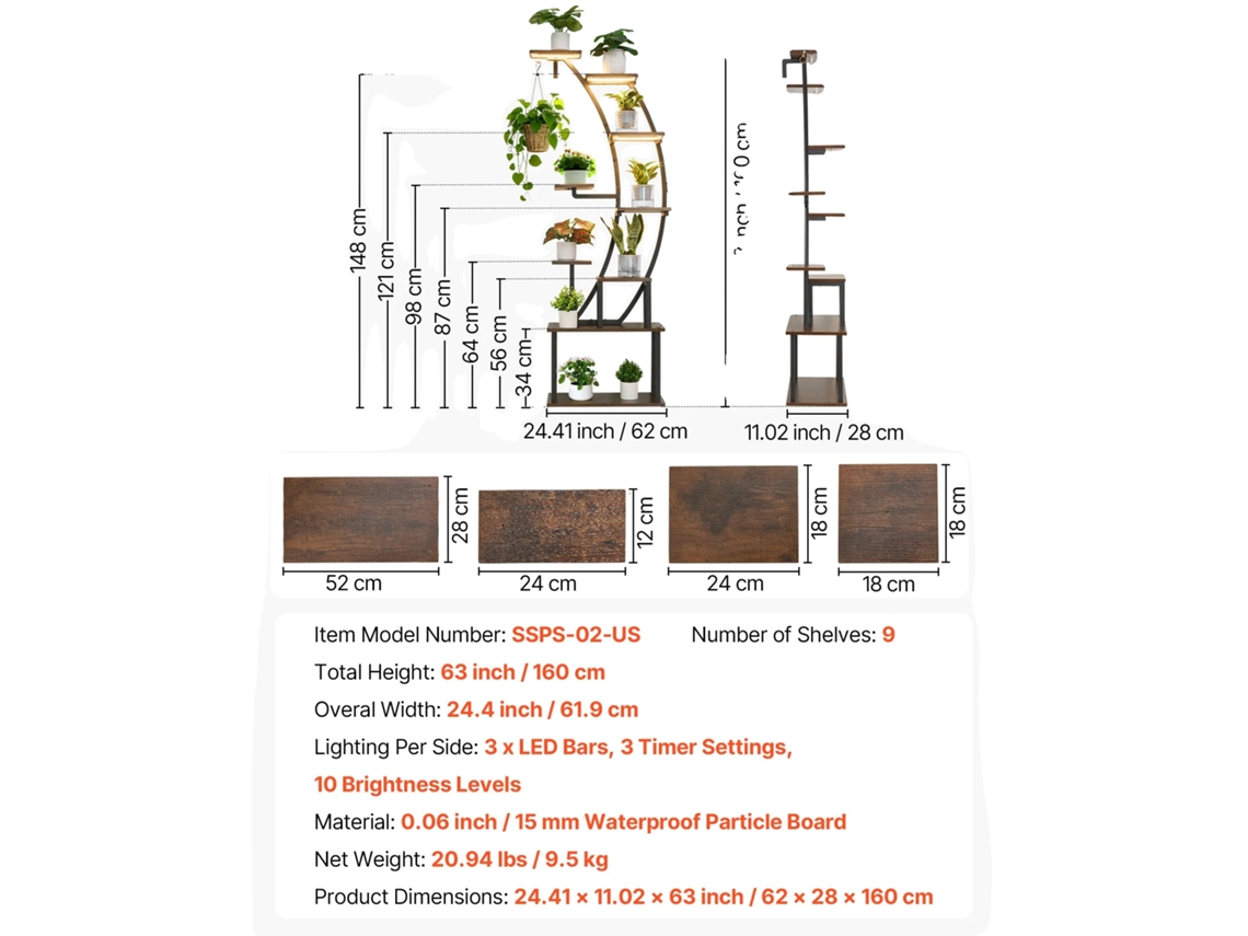 Suporte Para Plantas, Design De 8 Andares, Luzes De Crescimento Ajustáveis, 9-níveis
