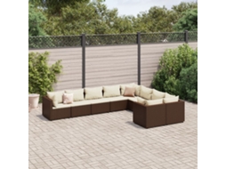 Vidaxl 9 Pcs Conjunto Sofás P/ Jardim C/ Almofadões Vime Pe Castanho