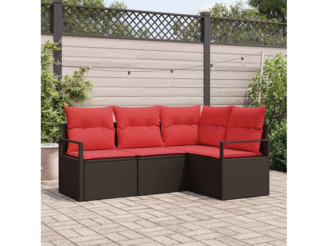 Vidaxl Conjunto De Sofá De Jardim 4 Unid. Marrom E Vermelho Vime Pe