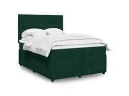 Vidaxl Cama Com Molas/colchão 140x200 Cm Veludo Verde-escuro