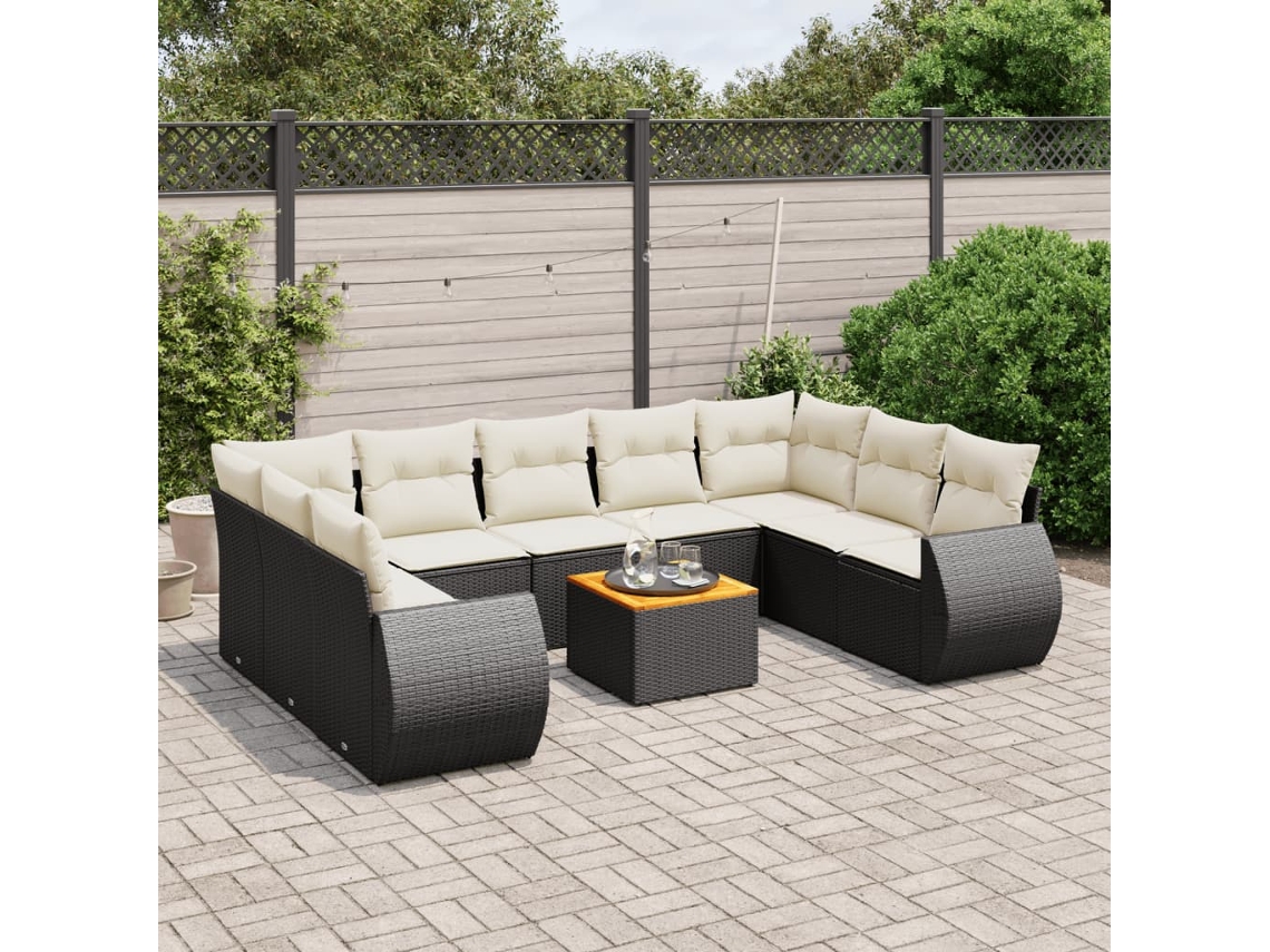 Vidaxl 10 Pcs Conjunto Sofás De Jardim C/ Almofadões Vime Pe Preto