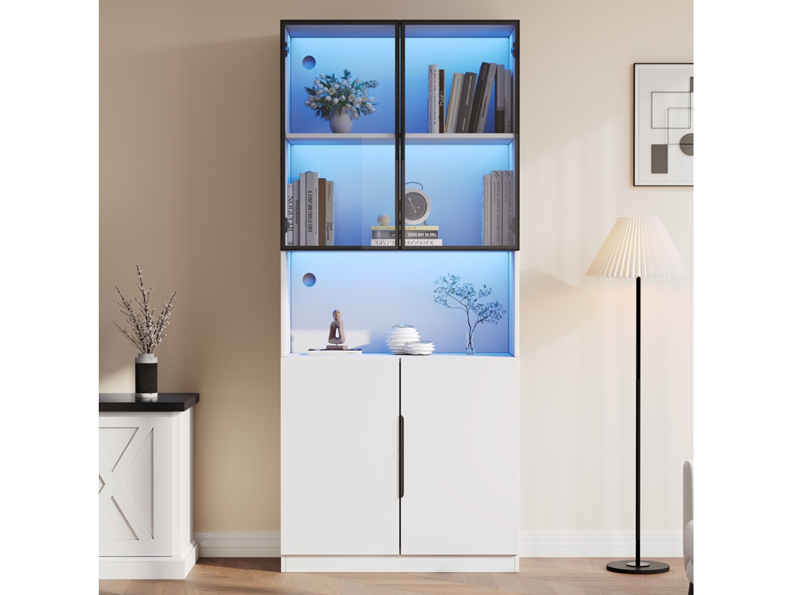 Vitrine Led Branca 80x30x200cm, Vidro, Ajustável. Cs