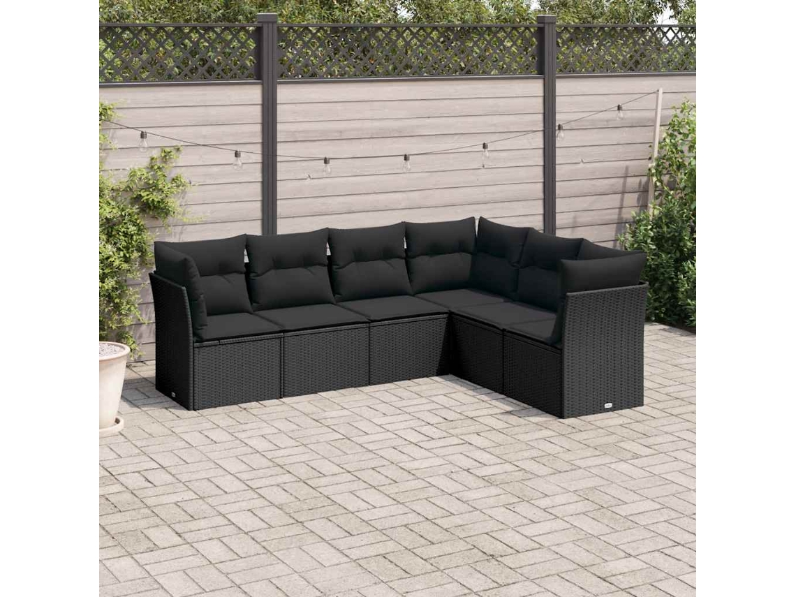 Vidaxl 6 Pcs Conjunto Sofás De Jardim C/ Almofadões Vime Pe Preto