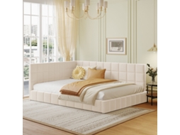 Sofá Cama 140x200 Bege Veludo Confortável Com Rede De Lamas