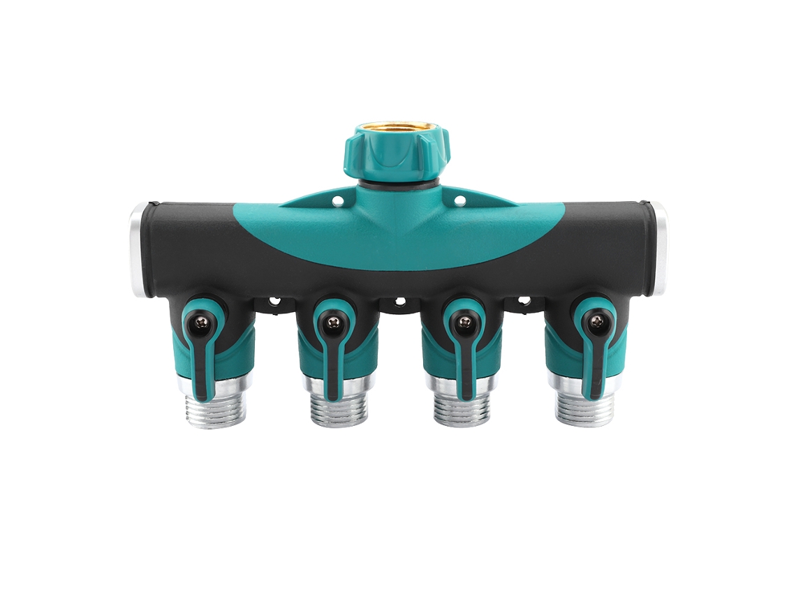 Conector de mangueira de 4 vias 3/4 com válvula de data