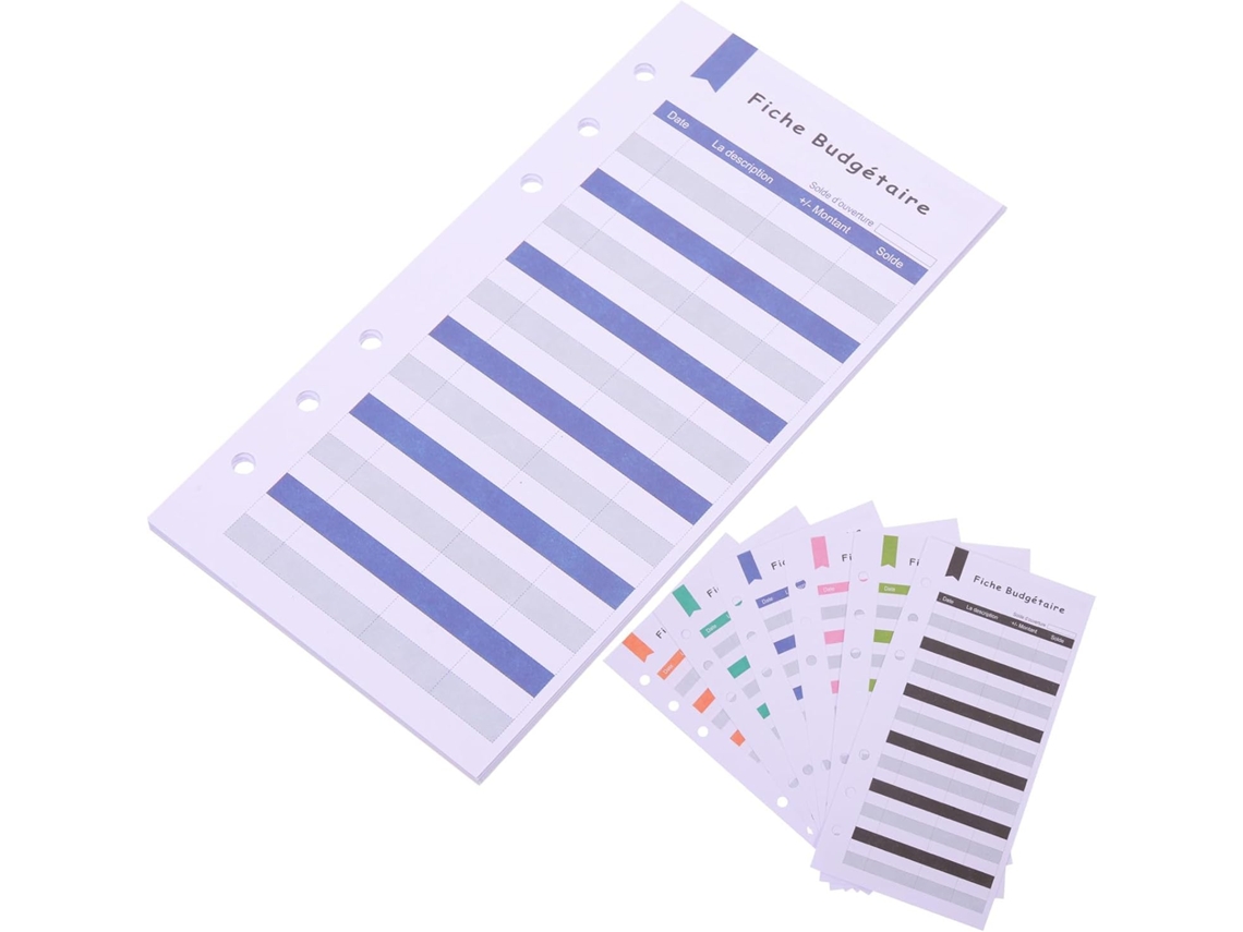 Planilha de orçamento em francês, em papel A6 com 6 furos, folhas para prática para escritórios e residências.