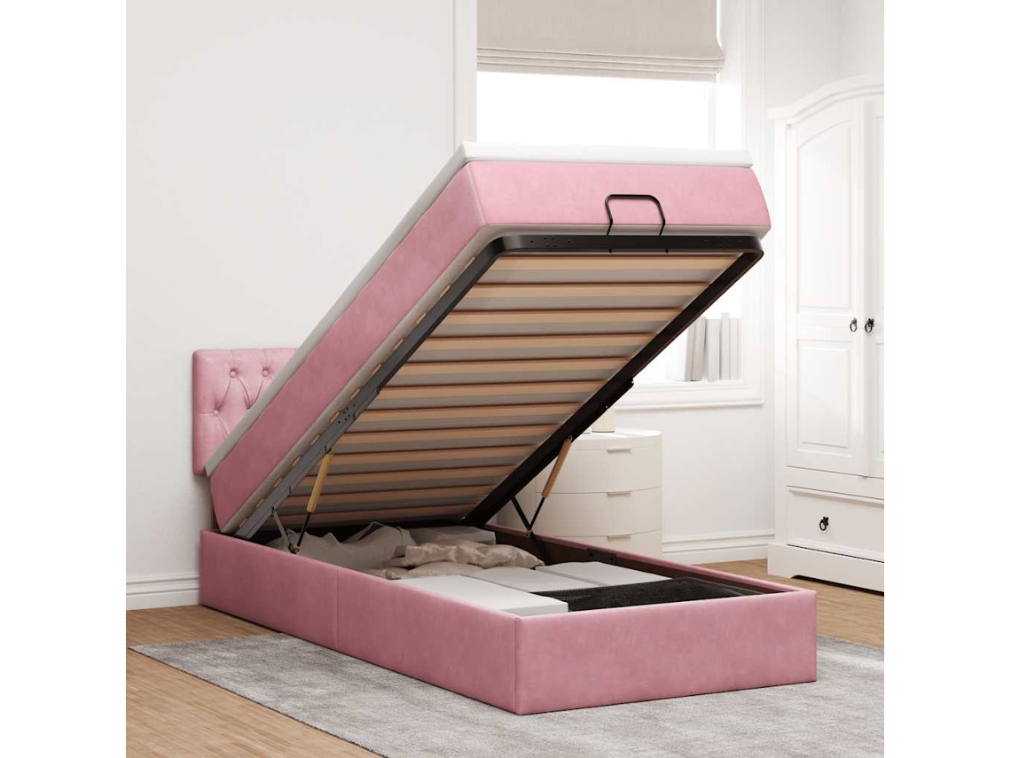 Vidaxl Estrutura De Cama Otomana Com Colchão 80x200 Cm Veludo Rosa
