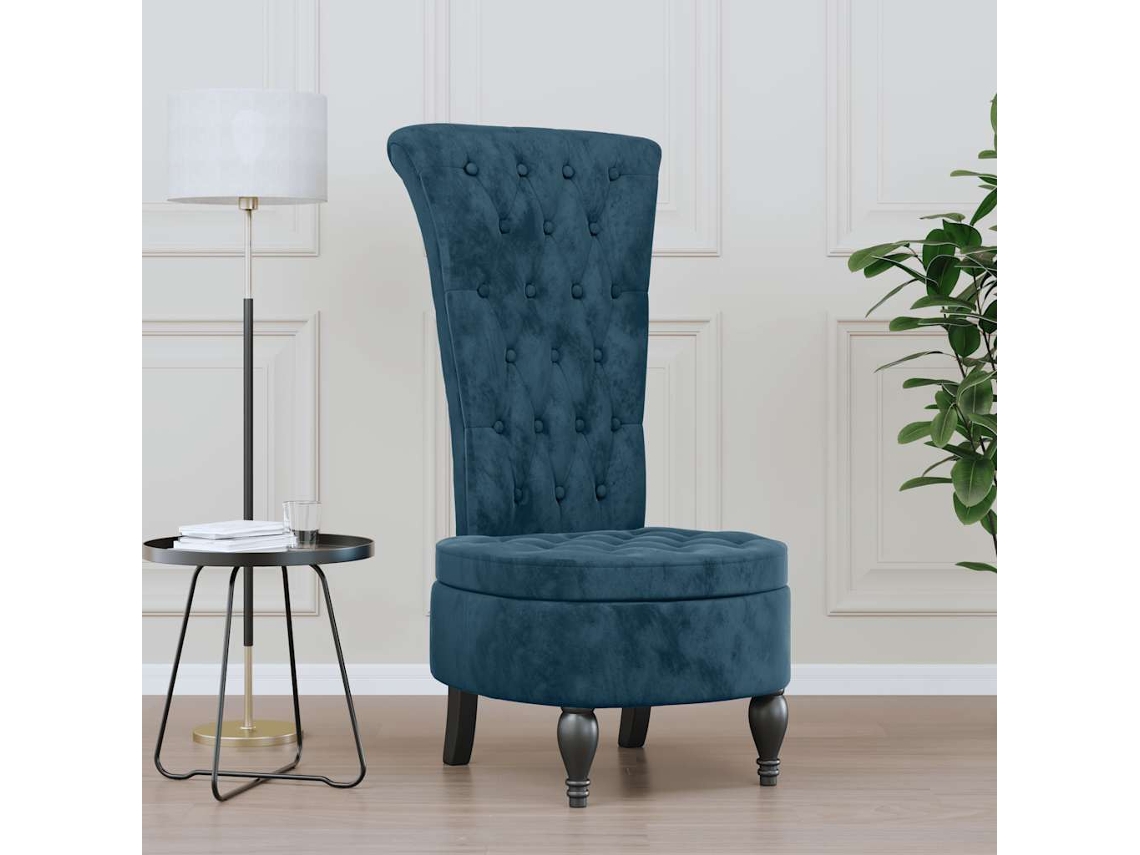 Vidaxl Cadeirão Com Encosto Alto Veludo Azul Design De Botões