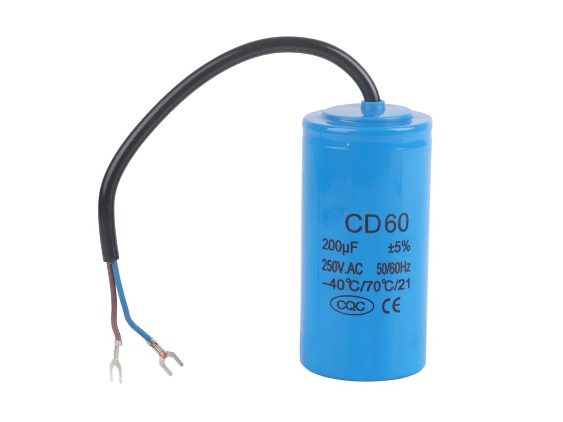 Condensador De Arranque Cd60 250v Ca 200uf 50/60hz Com Cabos Para Motor De Compressor De Ar