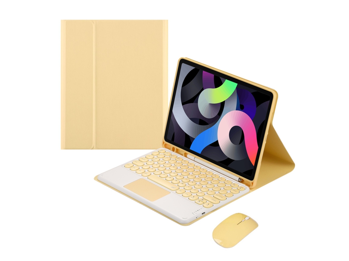 Capa de Teclado Bluetooth para Ipad 9 10.2 Rato e Tampa Redonda Sensível Ao Toque ,português, Amarelo XIAOMOYU