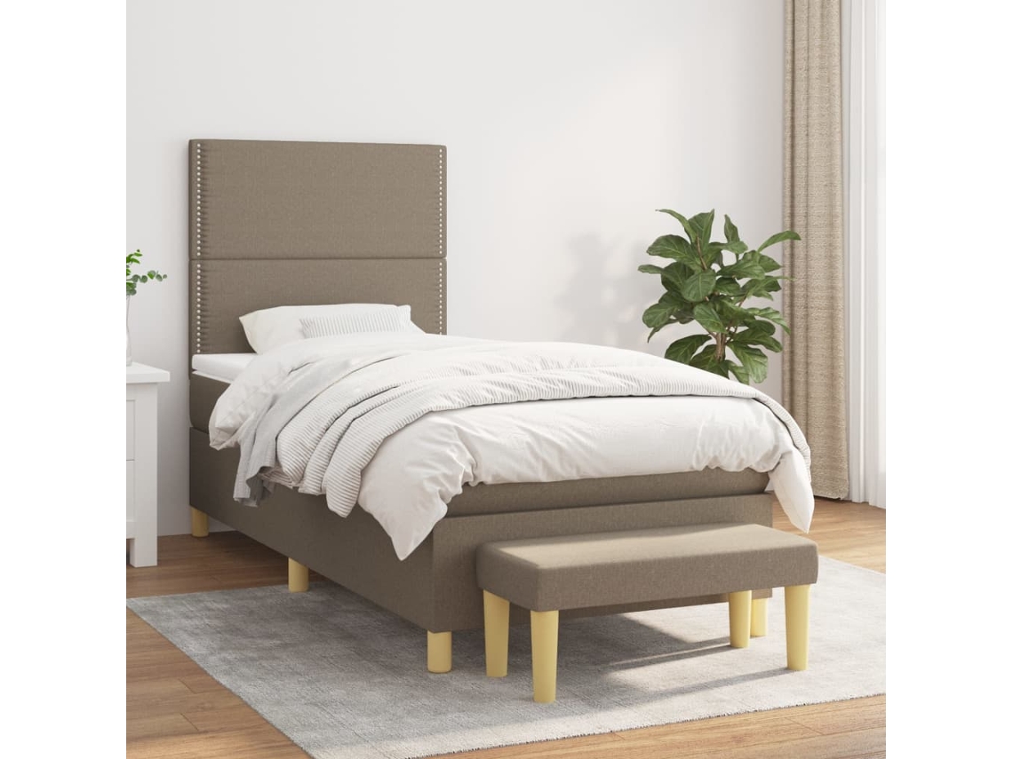 Cama Com Molas/colchão 100x200 Cm Tecido Cinza-acastanhado