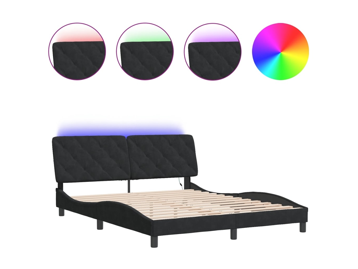 Estrutura de Cama com Led Sem Colchão Veludo Preto MAISON EXCLUSIVE (160x200 cm)
