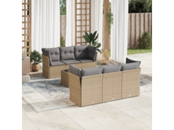Vidaxl 7 Pcs Conjunto De Sofás P/ Jardim Com Almofadões Vime Pe Bege