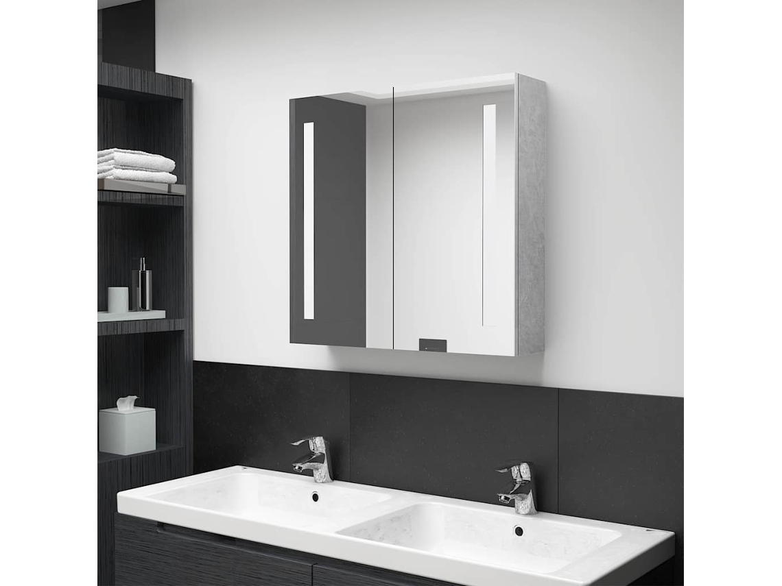 Vidaxl Armário Espelhado Casa De Banho Led 62x14x60cm Cinzento Cimento