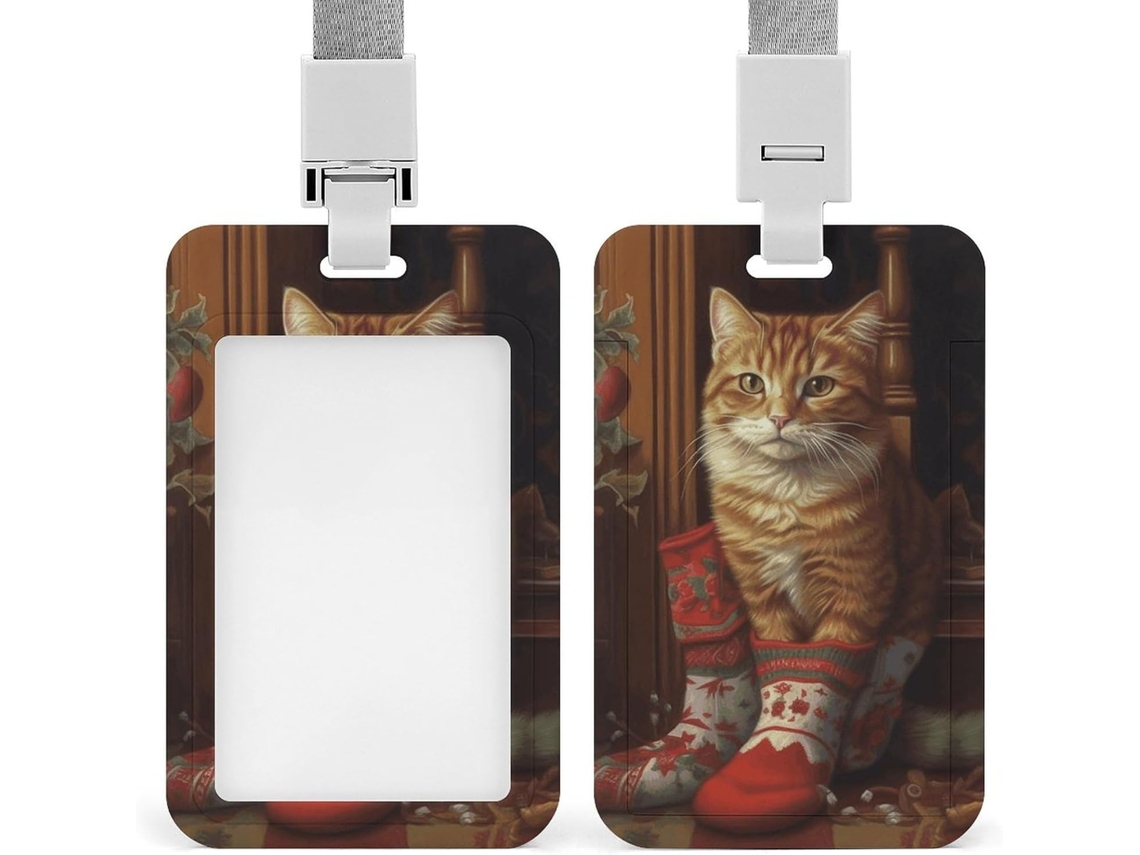 Clipe Crachá, Gatinho Fofo E Meia De Natal Com Cordão, Porta Crachá, Cordão Identificação, Porta Crachá
