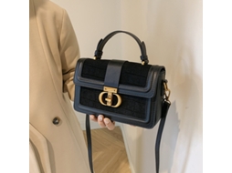 Bolsa Tote AQUAFORGE Pequena Quadrada, Couro Pu, Alça Ajustável, Vintage, Preta