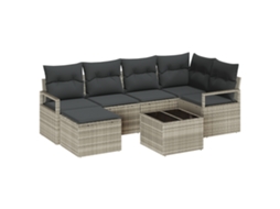 Conjunto 7 Sofá Exterior Vidaxl Cinzento-claro Vime Pe (232 X 122 X 85 Cm)