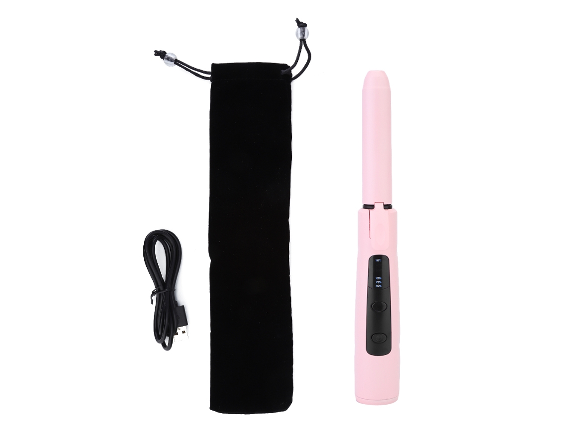 Chapinha E Prancha De Cabelo Sem Fio Recarregável Usb Com Bateria 5000ma Ajuste De Temperatura Rosa