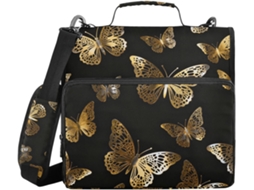 Borboleta Pasta Dourada Com 3 Argolas, Tâmara, Alça De Ombro E Mão Inclui Bolsa Organizadora De Documentos Com Bolsa Com Zíper