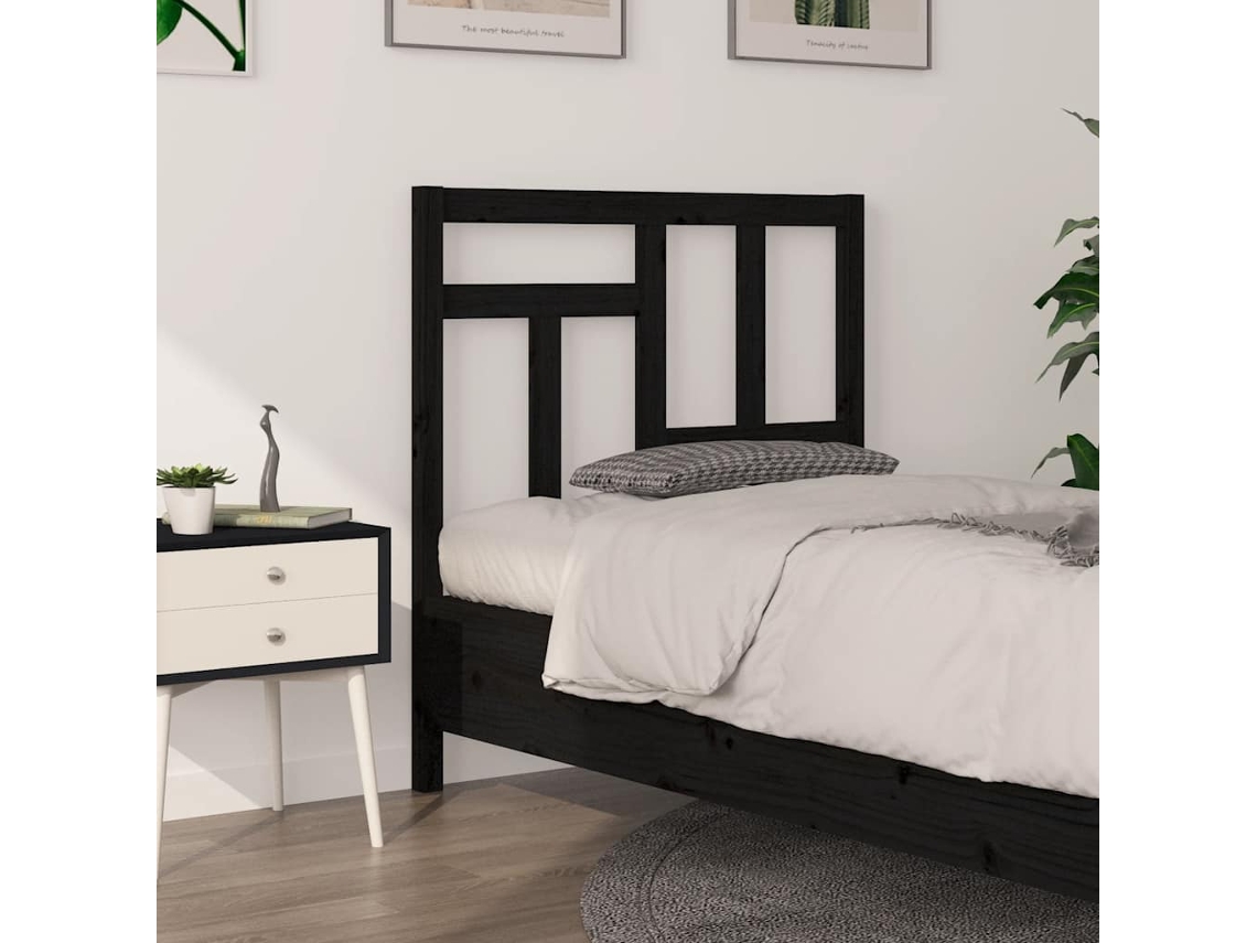 Vidaxl Cabeceira De Cama 95,5x4x100 Cm Pinho Maciço Preto