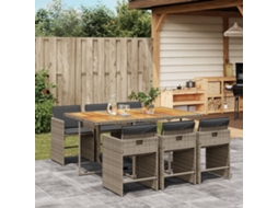 Conjunto 7 Peças Jantar P/ Jardim C/ Almofadões Vime Pe Cinza Dkd Home Decor