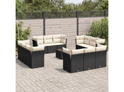 Vidaxl 13 Pcs Conjunto De Sofás De Jardim Com Almofadões Vime Pe Preto