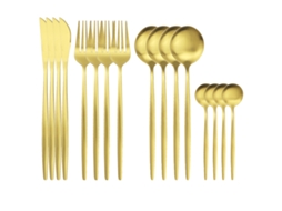 Conjunto de Talheres de 16 Peças em Aço Inoxidável e Vidro , Incluindo Faca, Colher, Garfo e Guardanapo. MDUG (dourado)
