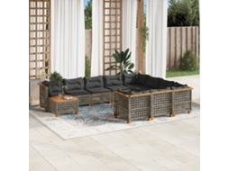 Vidaxl 11 Pcs Conjunto Sofás de Jardim C/ Almofadões Vime Pe Cinzento