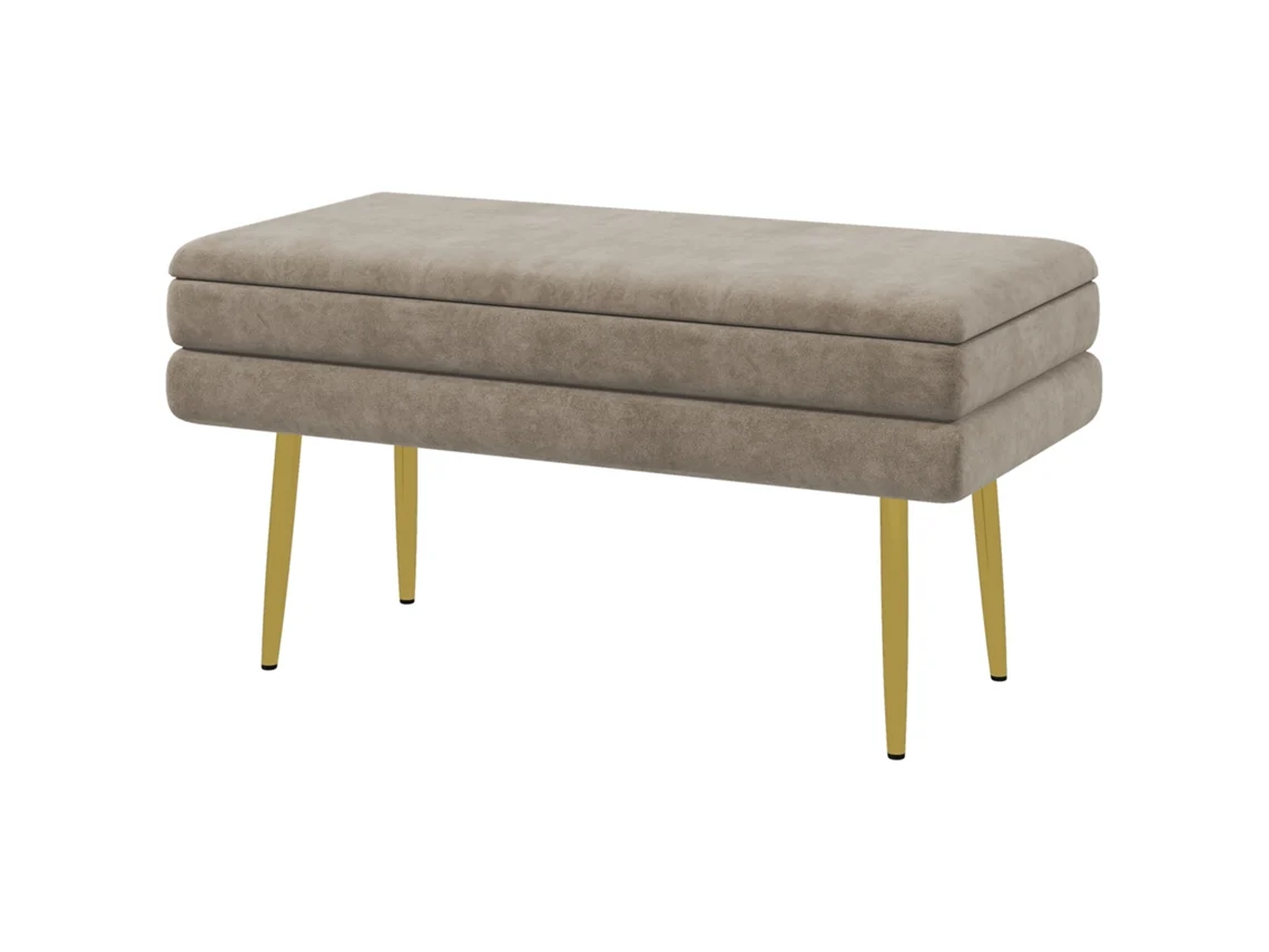 Banco Pé De Cama 30l Com Armazenamento Para Dormitório Estofado Em Veludo 79,5x37,5x43 Cm Bege