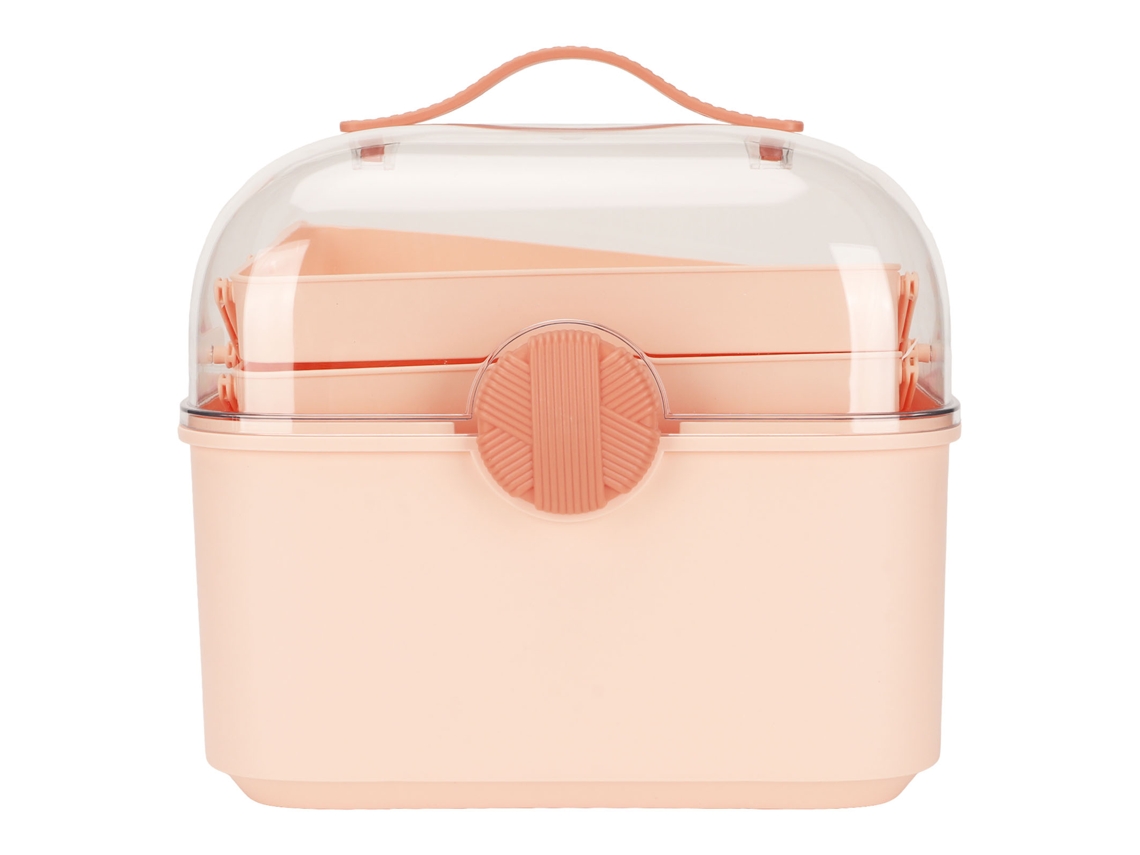 Caja de Armazenamento Grande com Capacidade, Anti poeira, Portátil, Selada, Manejo Transparente, Organizador de Camadas para Lar e Escritório, Rosa