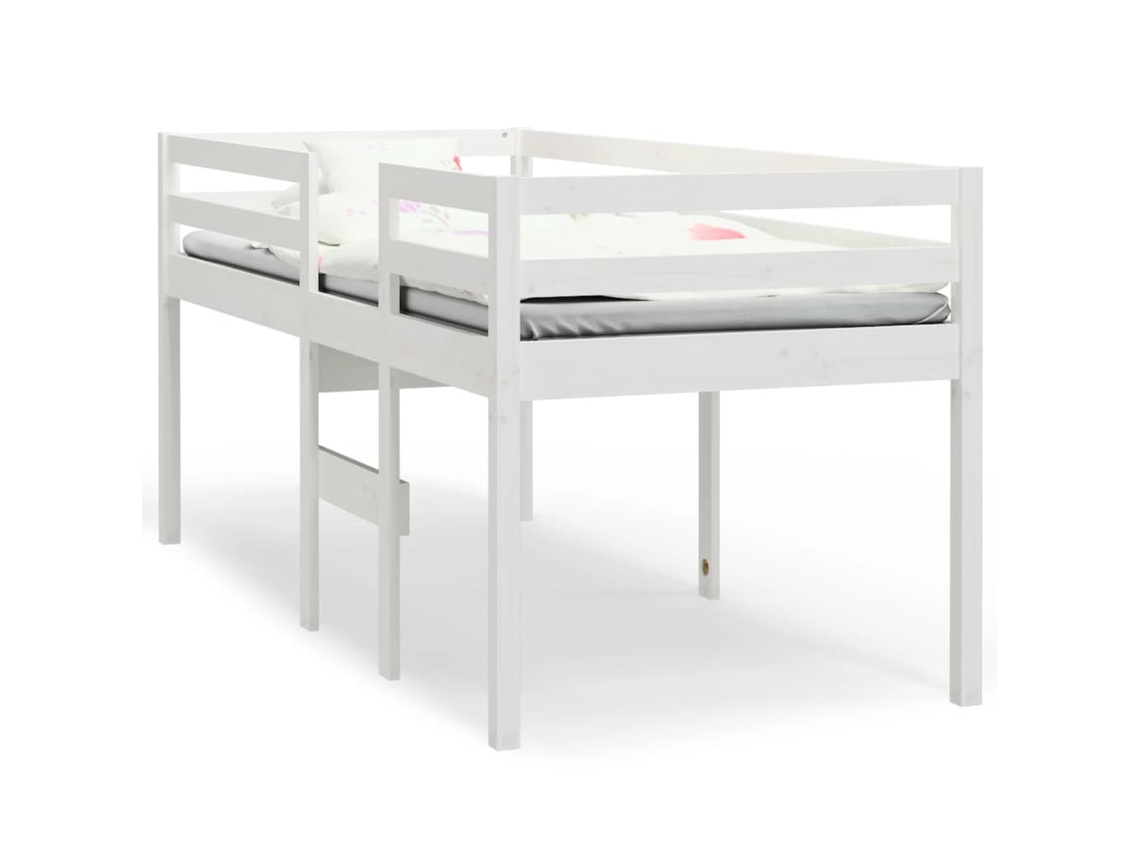 Cama Alta 90x190 Cm Madeira de Pinho Maciça Branco MAISON EXCLUSIVE