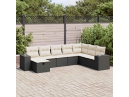 Vidaxl 8 Pcs Conjunto Sofás De Jardim Com Almofadões Vime Pe Preto