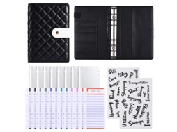 A6 Pu Leather Cash Budget Planner, Bread Style Black, With 12-budget Cards, 8-zipper Pouches, 2-stickers
