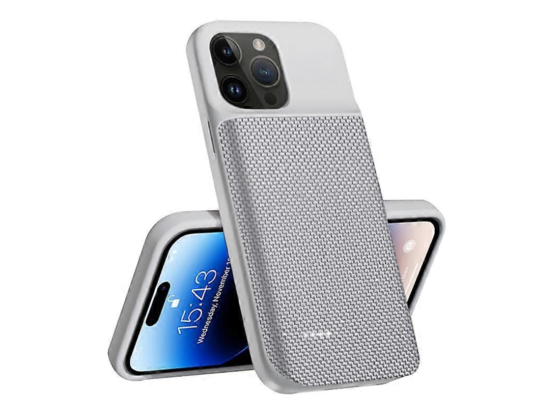 Compre Para Iphone 14 Pro Max 6800mah Bateria Recarregável Estendida Oxford Tecido Superfície Carregador De Celular Capa Traseira Prata