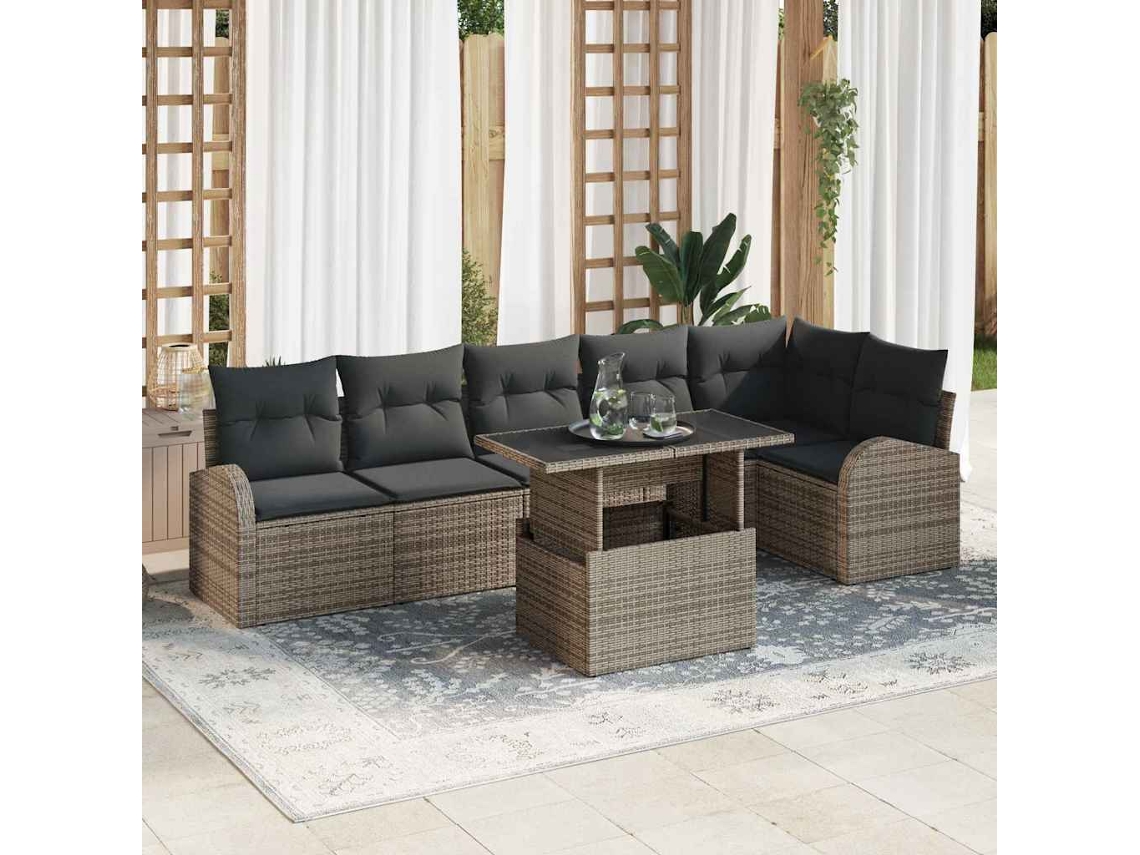 Vidaxl Conjunto De Sofá De Jardim 7 Unid. Cinzeto Vime Pe