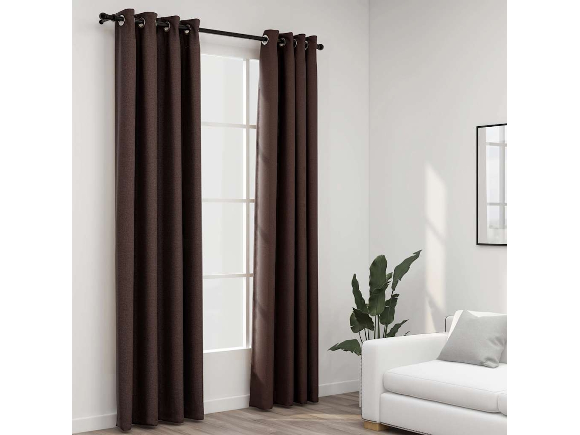 Vidaxl Cortinas Opacas Asp. Linho C/ Ilhós 2pcs 140x225cm Cinza-acast.