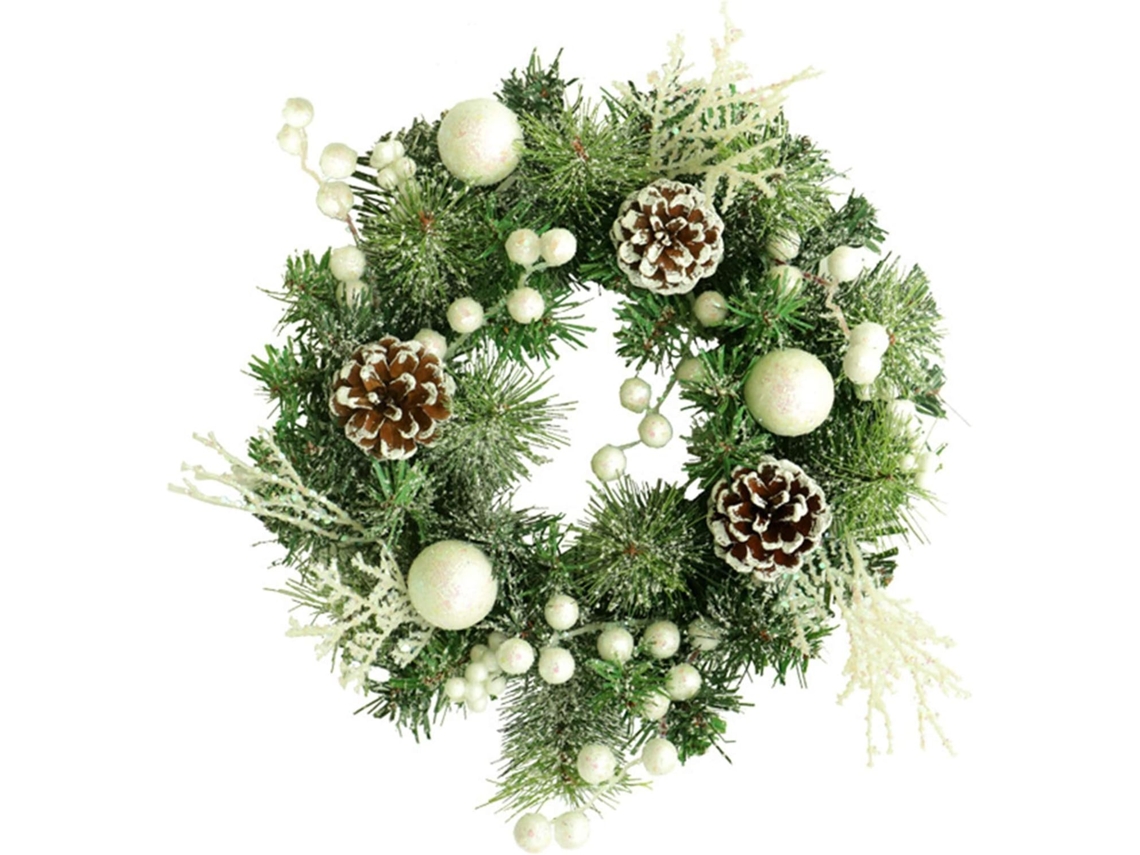 Liu- Guirlanda De Decoração Com Flocage De Pomme De Pin Pvc Ginkgo Hiver Porte Avant Couronne Ferme Center