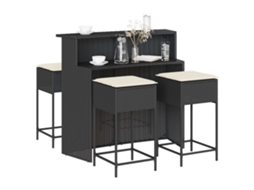 Vidaxl 5 Pcs Conjunto De Bar P/ Jardim C/ Almofadões Vime Pe Preto