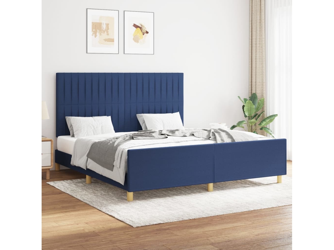 Vidaxl Estrutura De Cama Sem Colchão 160x200 Cm Tecido Azul