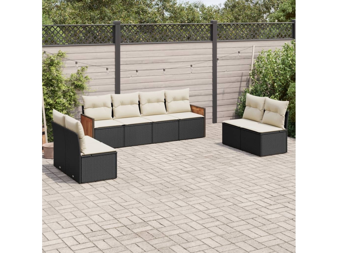 8 Pcs Conjunto Sofás De Jardim Com Almofadões Vime Pe Preto Dkd Home Decor