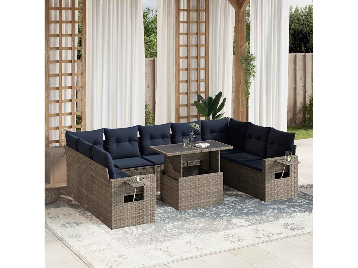 Vidaxl Conjunto De Sofá De Jardim Com 10 Peças E Almofadas Em Rattan Sintético Cinza