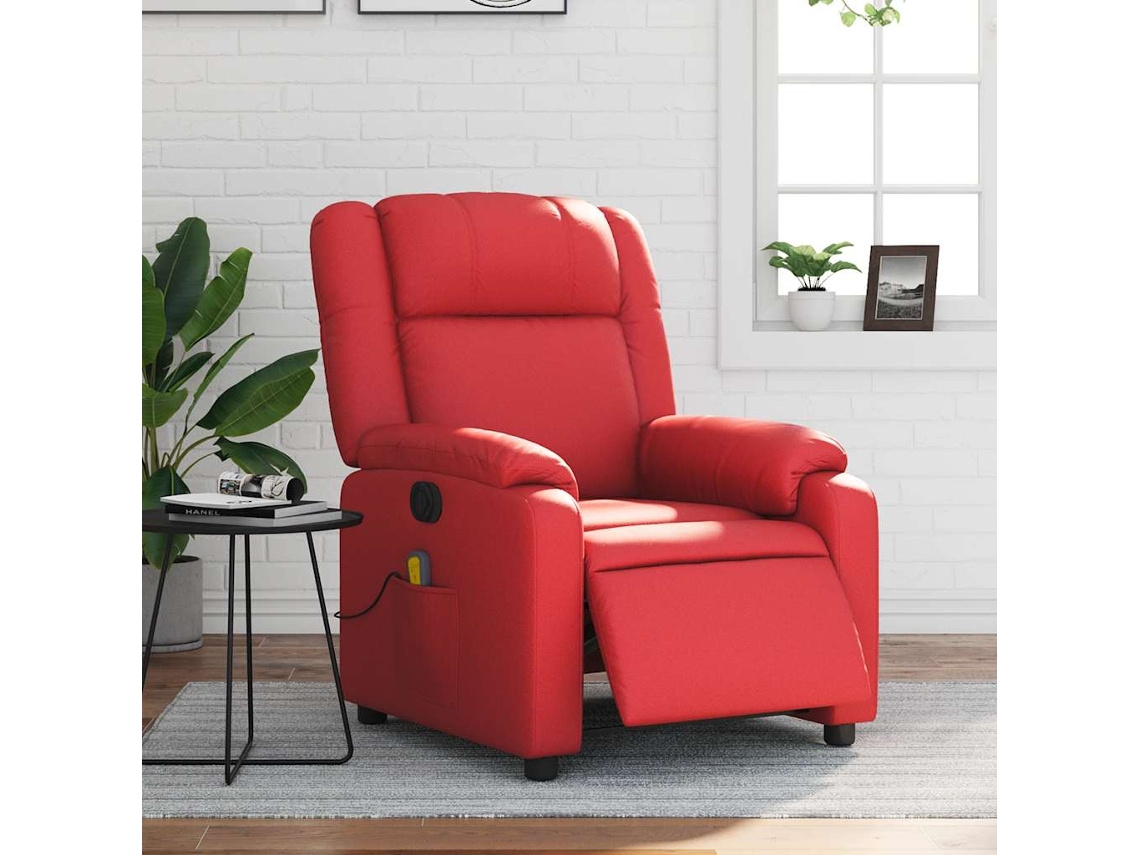 Poltrona massagens reclinável elétrica couro artif. vermelho
