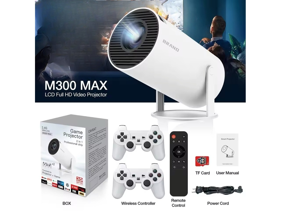 Miniprojetor portátil, mais de 30.000 jogos, Wi-Fi e Bluetooth, 1080p, para home theater, camping e filmes ao ar livre. YWP