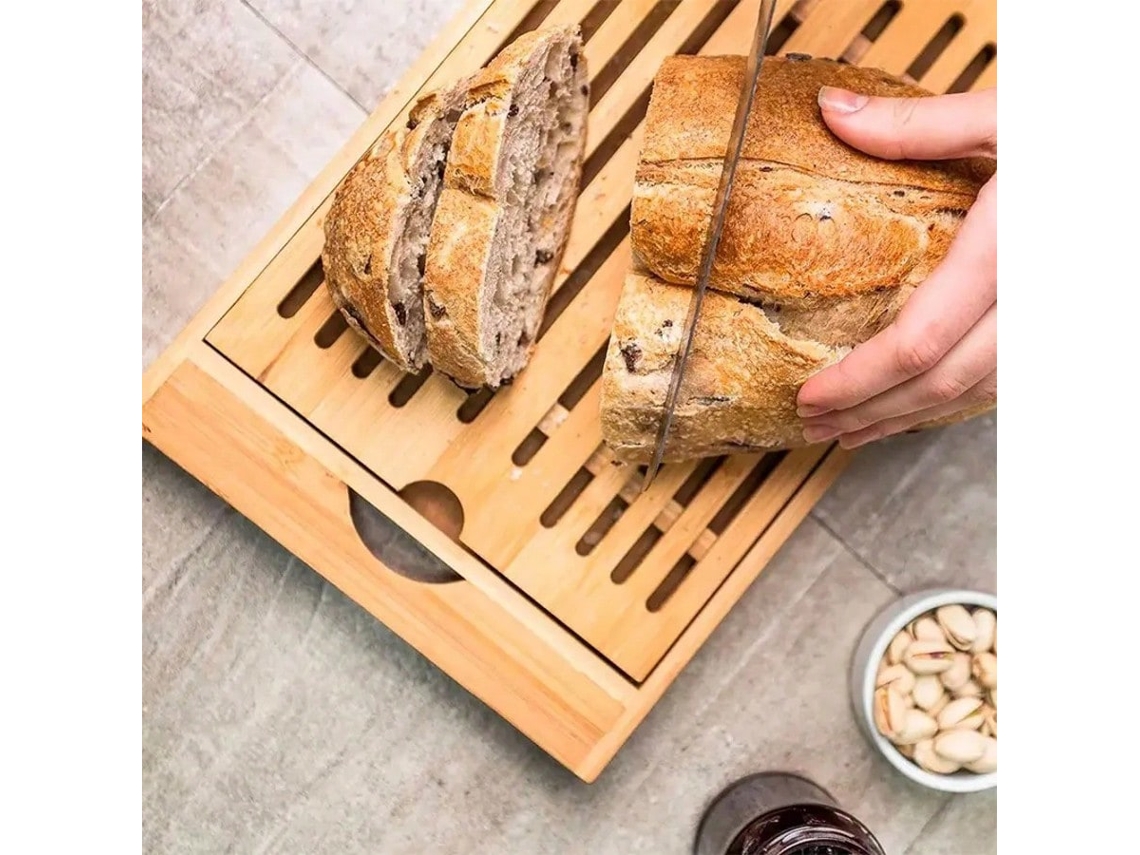 Tábua de Corte para Pão em Bambu com Coletor de Migalhas e Bandeja VOLTEDGE