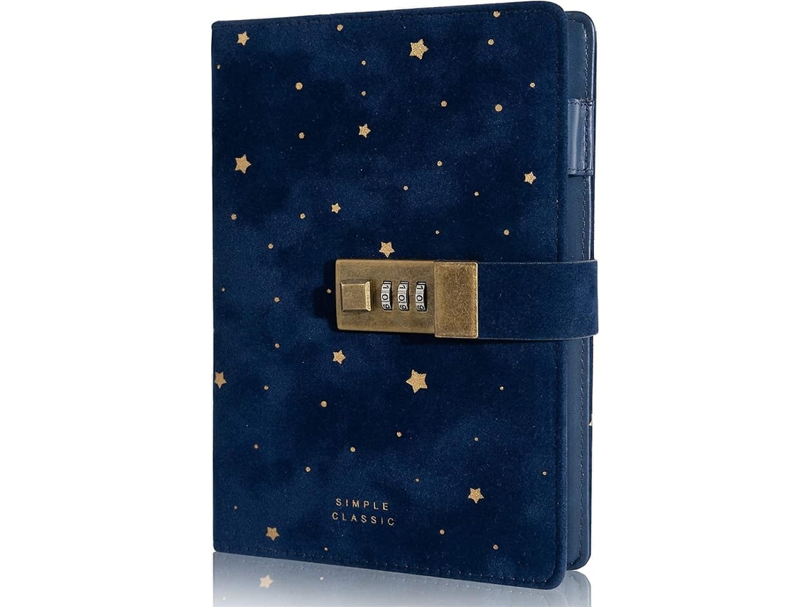 Diário Secreto Com Cadeado Recarregável, Capa De Veludo, Pessoal Feminino Azul