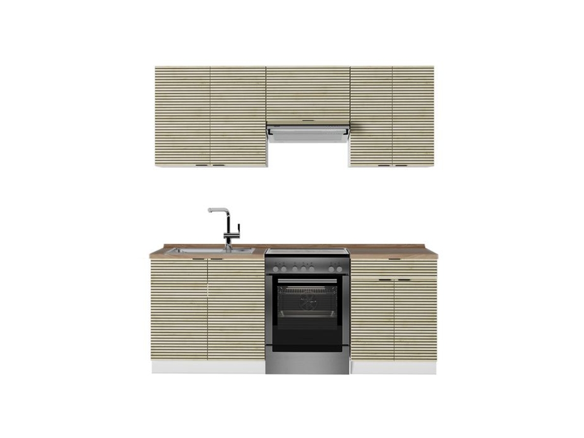 Linha De Fama De Cozinha, 200cm, Pt Carvalho, Carvalho Lambris/branco, Branco, Vicco