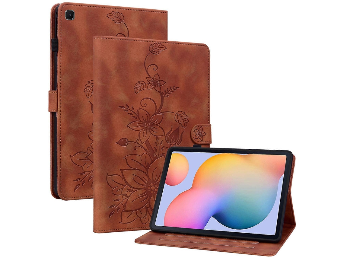 Capa de couro com estampa de lírios e porta-cartões marrom para Samsung Galaxy Tab S6 Lite (2022) (2024) Hengrongshen (2020)