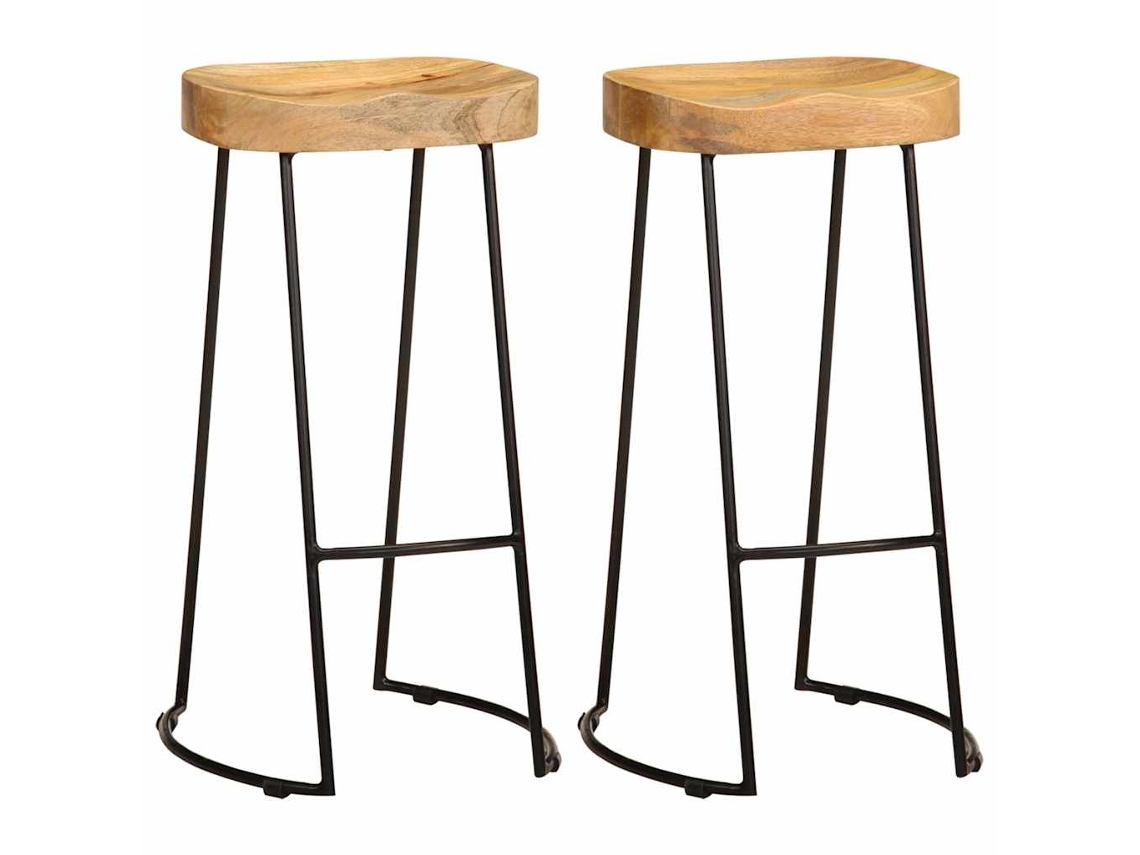 Vidaxl Bancos De Bar 2 Pcs Madeira De Mangueira Maciça