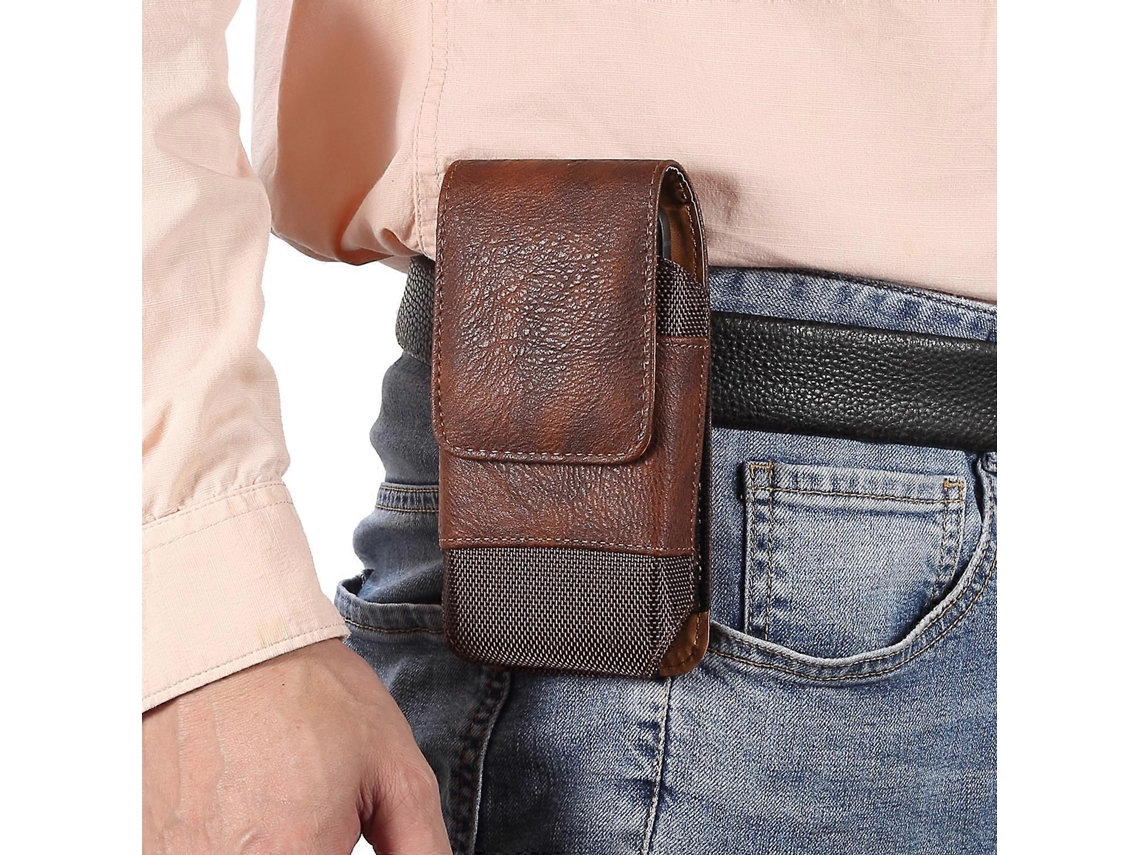 Bolsa De Cintura Em Tecido Oxford Com Textura De Couro Bovino Para Celular De 5,2 Polegadas